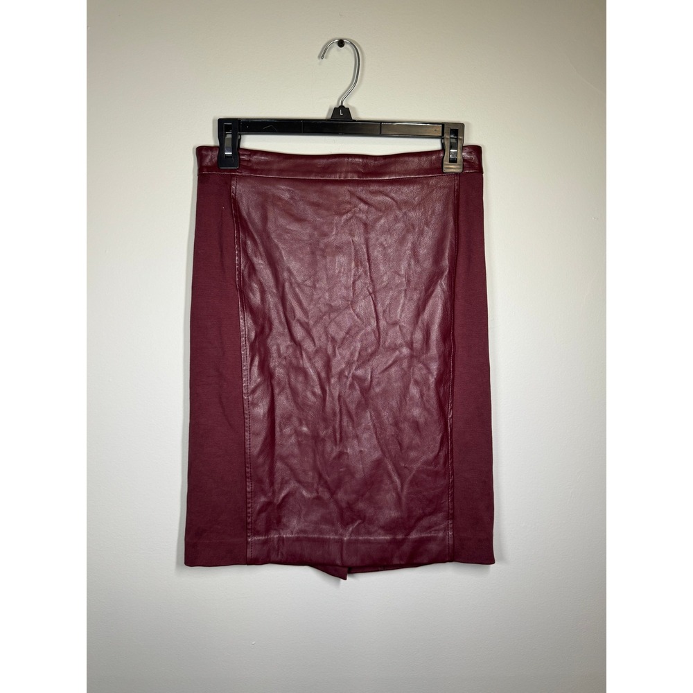 Ann Taylor Factory Petite Burgundy Faux Leather Pencil Skirt